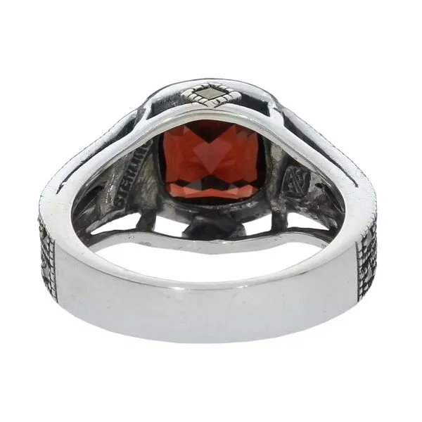 Sterling Silver bezel set high quality garnet ring Antique square 8mm checkerboard ring